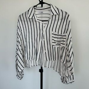 Striped and Collared Crop Top | Black/White | Size L | NWOT​